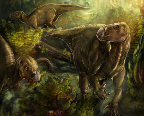 Картинка рисованное животные +доисторические динозавры лес игуанодон iguanodon