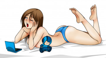 Картинка рисованное люди игрушка нетбук кровать слеза фон девушка