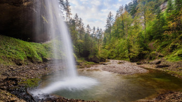 Картинка природа водопады деревья водопад лес скалы