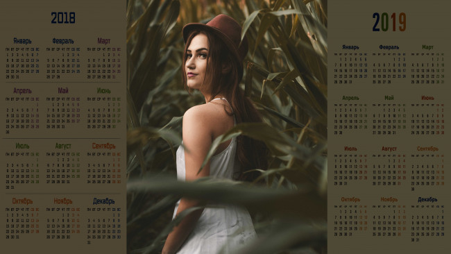 Обои картинки фото календари, девушки, взгляд, шляпа
