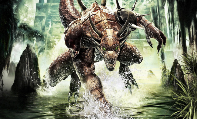 Обои картинки фото видео игры, dragonshard, монстр, озеро