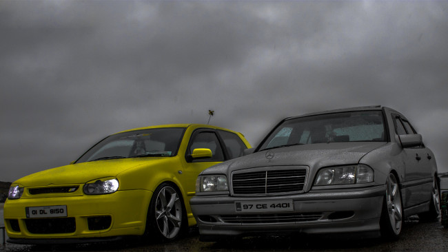Обои картинки фото автомобили, разные вместе, 200, mercedes, golf, vw
