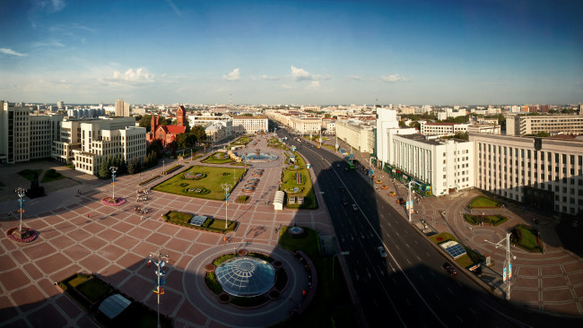 Обои картинки фото города, минск , беларусь, панорама, площадь, дорога, трасса