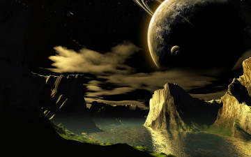 Картинка 3д+графика атмосфера настроение+ atmosphere+ +mood+ поверхность река горы планета