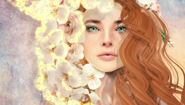 Картинка 3д+графика портрет+ portraits девушка цветы волосы лицо