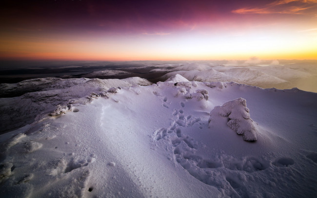 Обои картинки фото природа, горы, снег, закат