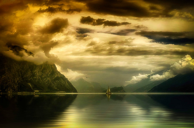 Обои картинки фото природа, реки, озера, горы, озеро, яхта