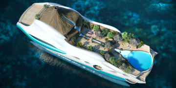 обоя корабли, 3d, futuristic, yacht-island, проект, superyacht, gesign, яхта-остров, tip, 2