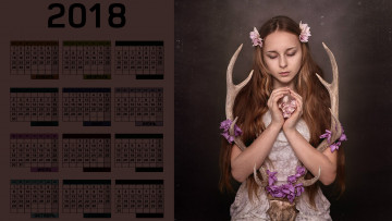 обоя календари, девушки, рога