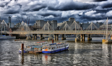 обоя города, лондон , великобритания, мост, река, город, лодка, корабль