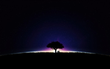 Картинка векторная+графика люди+ people пара дерево свет ночь звезды