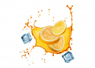 Картинка еда цитрусы белый фон вода брызги лимон дольки лед white background water splashes lemon slices ice