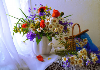 Картинка цветы луговые+ полевые +цветы букет маки ромашки