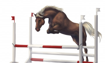 Картинка рисованные животные +лошади лошадь прыжок