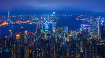Картинка города гонконг+ китай огни ночь дома вечер кнр гонконг hong kong