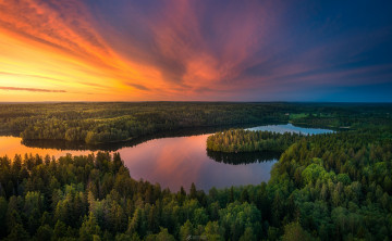 Картинка природа пейзажи река озеро лес закат небо