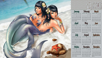 Картинка календари фэнтези русалка взгляд девушка водоем двое