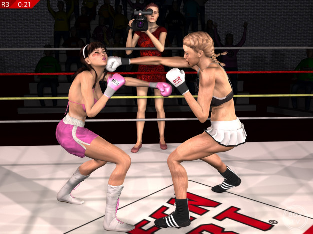 Обои картинки фото 3д графика, спорт , sport, фон, взгляд, бокс, ринг, девушки