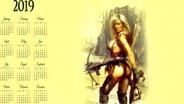 обоя календари, фэнтези, воительница, девушка, оружие, череп