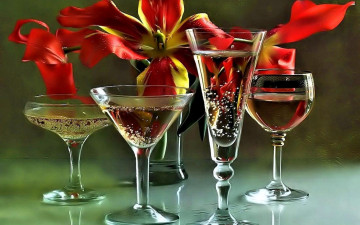 Картинка еда напитки лилии бокалы вино шампанское
