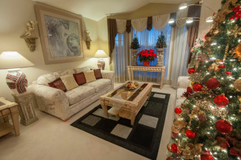 Картинка праздничные ёлки гостиная елка пуансеттия