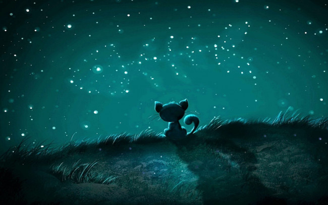 Обои картинки фото рисованное, животные,  коты, кот, небо, созвездие
