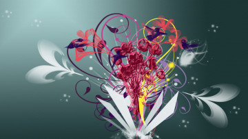 Картинка векторная графика птицы цветы