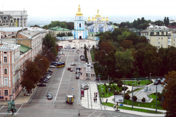 обоя города, киев, украина, свято-михайловский, собор, дорога, панорама
