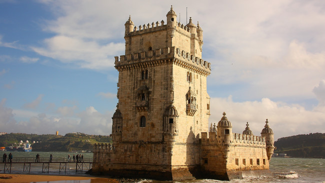 Обои картинки фото belem, tower, lisbon, portugal, города, лиссабон, португалия, река, тежу, tagus, river, башня, белен