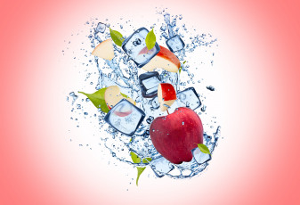 Картинка еда Яблоки яблоко лед фон капли вода background apple ice water drops