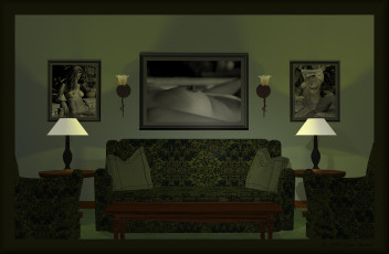 Картинка 3д+графика реализм+ realism картины диван светильники