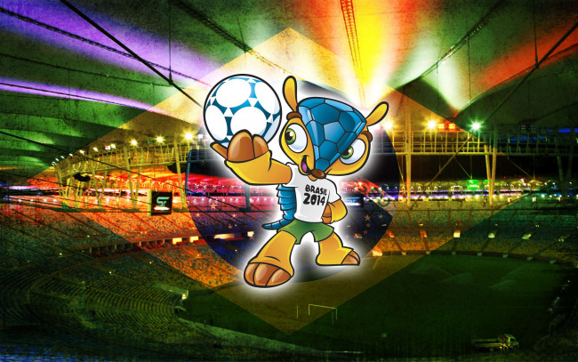Обои картинки фото спорт, логотипы турниров, футбол, поле, стадион, бразилия, чемпионат, трибуны, цвета, арена, броненосец, логотип, талисман