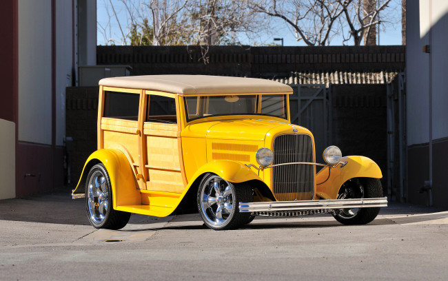 Обои картинки фото 1932 ford woody wagon street rod, автомобили, custom classic car, ford