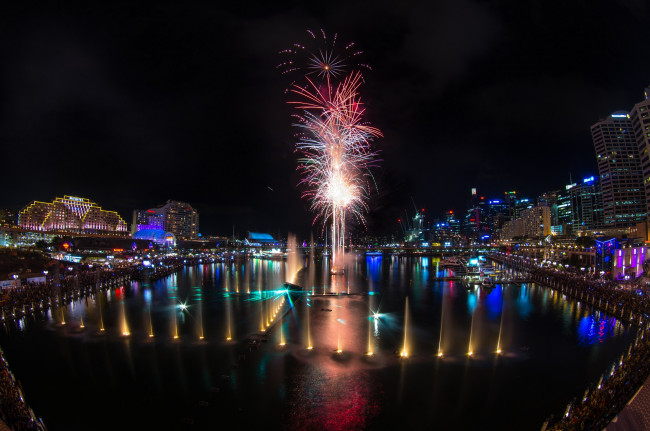 Обои картинки фото vivid sydney festival 2014, города, сидней , австралия, фестиваль, ночь, город, фейерверк