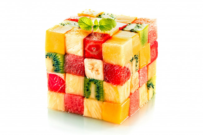 Обои картинки фото еда, фрукты,  ягоды, кубики, design, cube, fruits, куб, кусочки