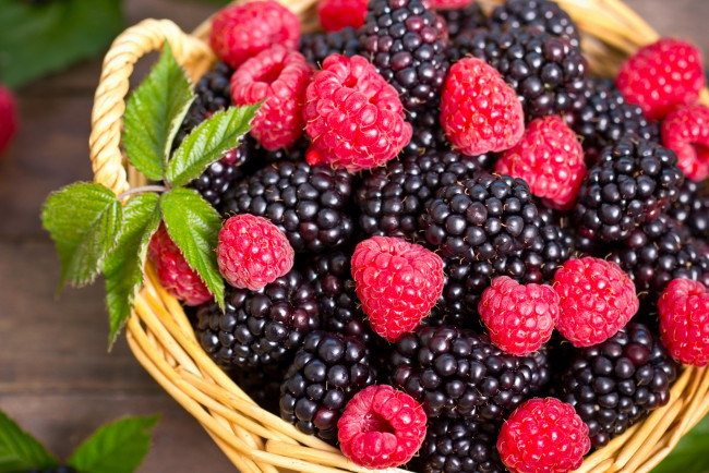Обои картинки фото еда, фрукты,  ягоды, ягоды, корзина, ежевика, малина