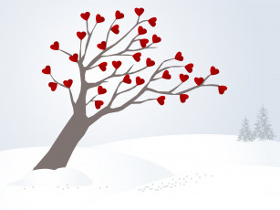 обоя векторная графика, сердечки , hearts, зима, ветер, сердечки, дерево