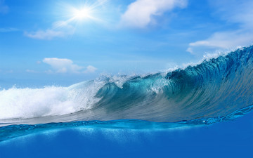 обоя природа, вода, wave, blue, sea, sky, splash, ocean, волна, море, океан