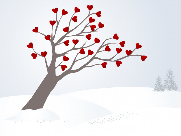 Обои картинки фото векторная графика, сердечки , hearts, зима, ветер, сердечки, дерево