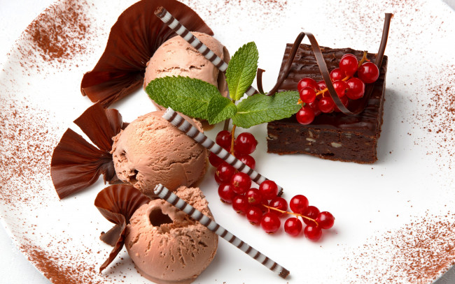 Обои картинки фото еда, мороженое,  десерты, смородина, шоколад, мята, палочки, сладкое, десерт, пирожное, berry, mint, sweet, cake, ice, cream, dessert