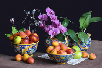 обоя еда, натюрморт, фрукты, цветы
