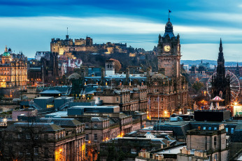 обоя города, эдинбург , шотландия, старинные, башня, здания, замок, часы