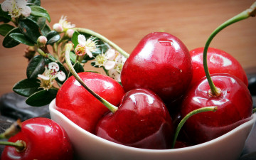 Картинка еда вишня +черешня макро ягоды