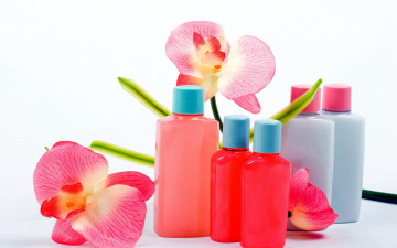 Картинка разное косметические+средства +духи орхидеи флаконы