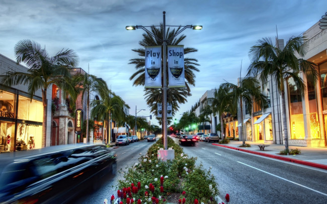 Обои картинки фото города, лос-анджелес , сша, магазины, пальмы, улица