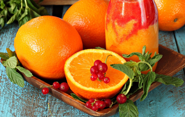 Обои картинки фото еда, цитрусы, сок, апельсин, смородина