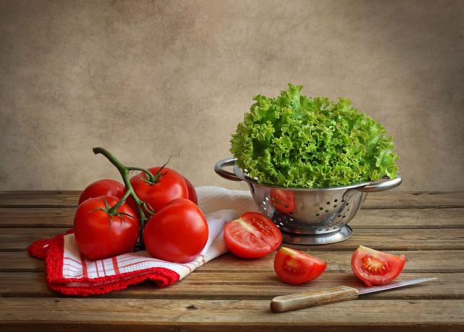 Обои картинки фото еда, овощи, томаты, зелень, помидоры