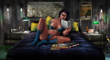 Картинка видео+игры fallout журнал кровать фон девушка