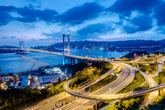 Обои картинки фото hong kong tsing ma bridge, города, гонконг , китай, мост