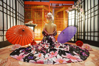 Картинка девушки -unsort+ блондинки +светловолосые зонтики азиатка тело спина стиль